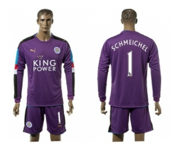 Leicester City #1 Schmeichel Purple Long Sleeves Goalkeeper Soccer Club Jersey