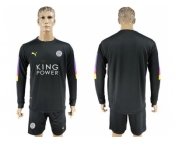 Leicester City Blank Black Goalkeeper Long Sleeves Soccer Club Jersey