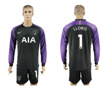 Tottenham Hotspur #1 Lloris Black Goalkeeper Long Sleeves Soccer Club Jersey