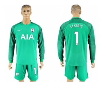 Tottenham Hotspur #1 Lloris Green Goalkeeper Long Sleeves Soccer Club Jersey