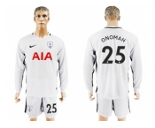 Tottenham Hotspur #25 Onomah Home Long Sleeves Soccer Club Jersey