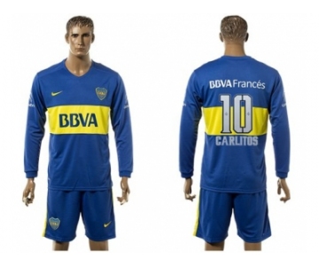 Boca Juniors #10 Carlitos Home Long Sleeves Soccer Club Jersey