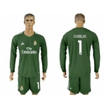 Real Madrid #1 I Casillas Green Goalkeeper Long Sleeves Soccer Club Jersey