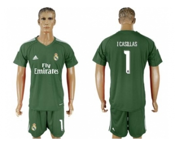 Real Madrid #1 I Casillas Green Goalkeeper Soccer Club Jersey