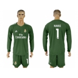 Real Madrid #1 Navas Green Goalkeeper Long Sleeves Soccer Club Jersey