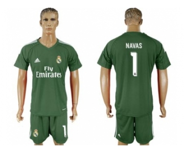 Real Madrid #1 Navas Green Goalkeeper Soccer Club Jersey