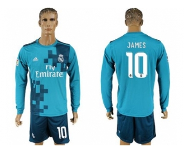 Real Madrid #10 James Sec Away Long Sleeves Soccer Club Jersey