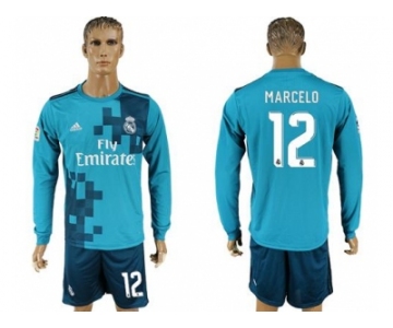 Real Madrid #12 Marcelo Sec Away Long Sleeves Soccer Club Jersey