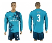 Real Madrid #3 Pepe Sec Away Long Sleeves Soccer Club Jersey