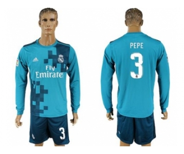 Real Madrid #3 Pepe Sec Away Long Sleeves Soccer Club Jersey