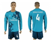 Real Madrid #4 Sergio Ramos Sec Away Long Sleeves Soccer Club Jersey