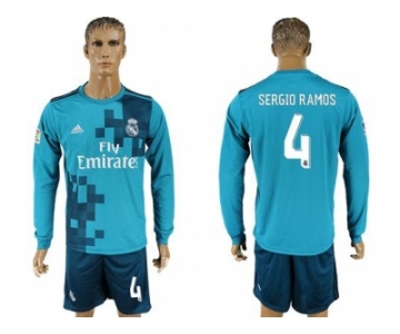 Real Madrid #4 Sergio Ramos Sec Away Long Sleeves Soccer Club Jersey