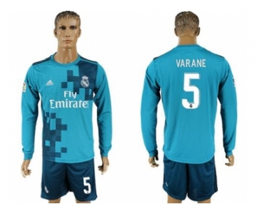 Real Madrid #5 Varane Sec Away Long Sleeves Soccer Club Jersey