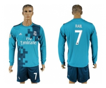 Real Madrid #7 Raul Sec Away Long Sleeves Soccer Club Jersey