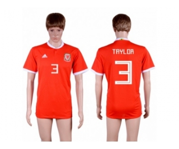 Wales #3 Taylor Red Home Soccer Club Jersey