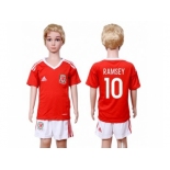 Wales #10 Ramsey Home Kid Soccer Country Jersey