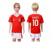 Wales #10 Ramsey Home Kid Soccer Country Jersey