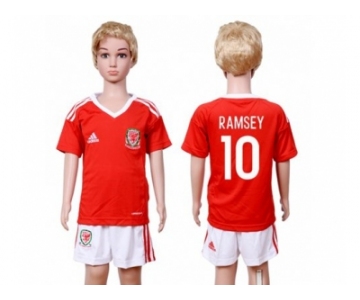 Wales #10 Ramsey Home Kid Soccer Country Jersey