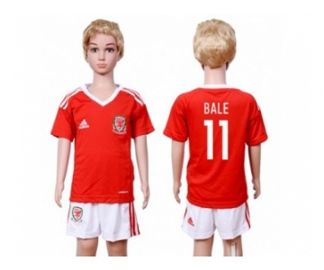 Wales #11 Bale Home Kid Soccer Country Jersey