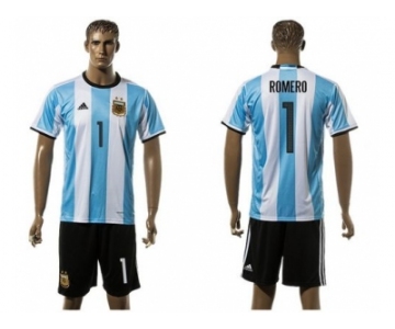 Argentina #1 Romero Home Long Sleeves Soccer Country Jersey1