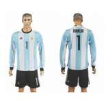 Argentina #1 Romero Home Long Sleeves Soccer Country Jersey