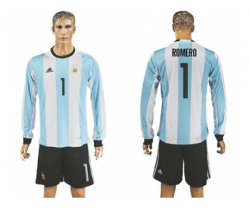 Argentina #1 Romero Home Long Sleeves Soccer Country Jersey