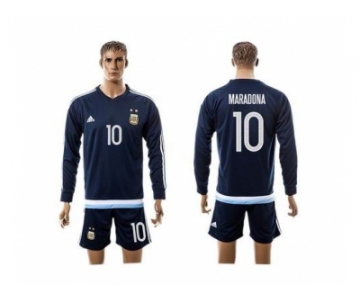 Argentina #10 Maradona Away Long Sleeves Soccer Country Jersey