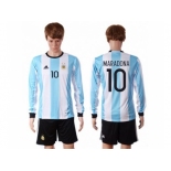 Argentina #10 Maradona Home Long Sleeves Soccer Country Jersey