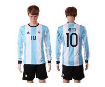 Argentina #10 Messi Home Long Sleeves Soccer Country Jersey