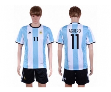 Argentina #11 Aguero Home Soccer Country Jersey