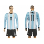 Argentina #11 Lamela Home Long Sleeves Soccer Country Jersey