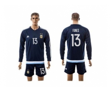 Argentina #13 Funes Away Long Sleeves Soccer Country Jersey