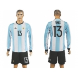 Argentina #13 Funes Home Long Sleeves Soccer Country Jersey