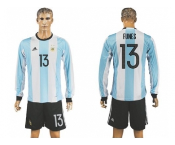 Argentina #13 Funes Home Long Sleeves Soccer Country Jersey