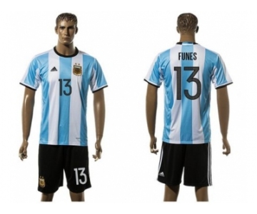 Argentina #13 Funes Home Soccer Country Jersey