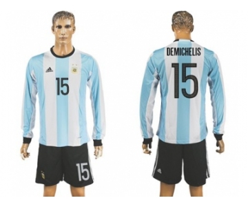 Argentina #15 Demichelis Home Long Sleeves Soccer Country Jersey