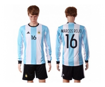 Argentina #16 Marcos Rojo Home Long Sleeves Soccer Country Jersey