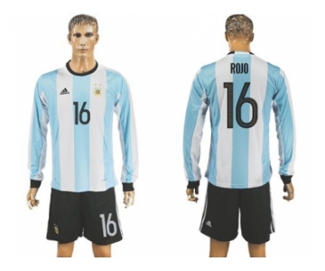 Argentina #16 Rojo Home Long Sleeves Soccer Country Jersey