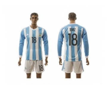 Argentina #18 Tevez Home Long Sleeves Soccer Country Jersey