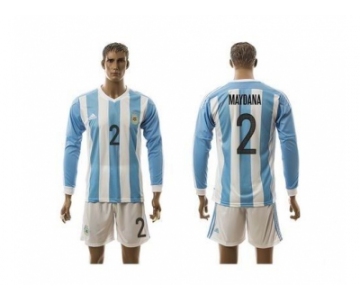 Argentina #2 Maydana Home Long Sleeves Soccer Country Jersey1