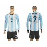 Argentina #2 Maydana Home Long Sleeves Soccer Country Jersey