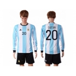 Argentina #20 Gaitan Home Long Sleeves Soccer Country Jersey