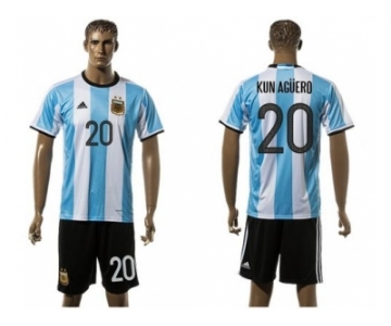 Argentina #20 Kun Aguero Home Soccer Country Jersey