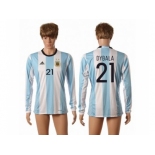 Argentina #21 Dybala Home Long Sleeves Soccer Country Jersey