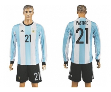 Argentina #21 Pastore Home Long Sleeves Soccer Country Jersey