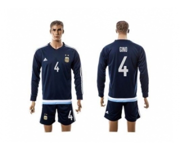 Argentina #4 Gino Away Long Sleeves Soccer Country Jersey