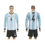 Argentina #4 Gino Home Long Sleeves Soccer Country Jersey