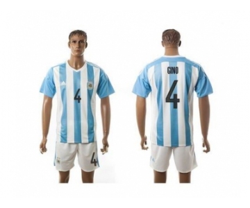 Argentina #4 Gino Home Soccer Country Jersey