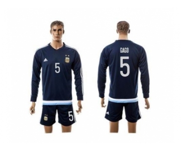 Argentina #5 Gago Away Long Sleeves Soccer Country Jersey