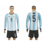 Argentina #5 Gago Home Long Sleeves Soccer Country Jersey